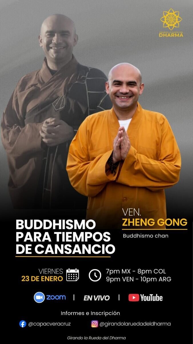 Cartel de Buddhismo para tiempos de cansancio — Conferencia con el Maestro Zheng Gong