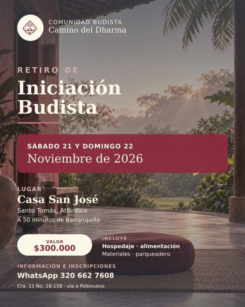 Afiche del Retiro de Iniciación Budista, 21 y 22 de noviembre de 2026, en Casa San José, Santo Tomás.