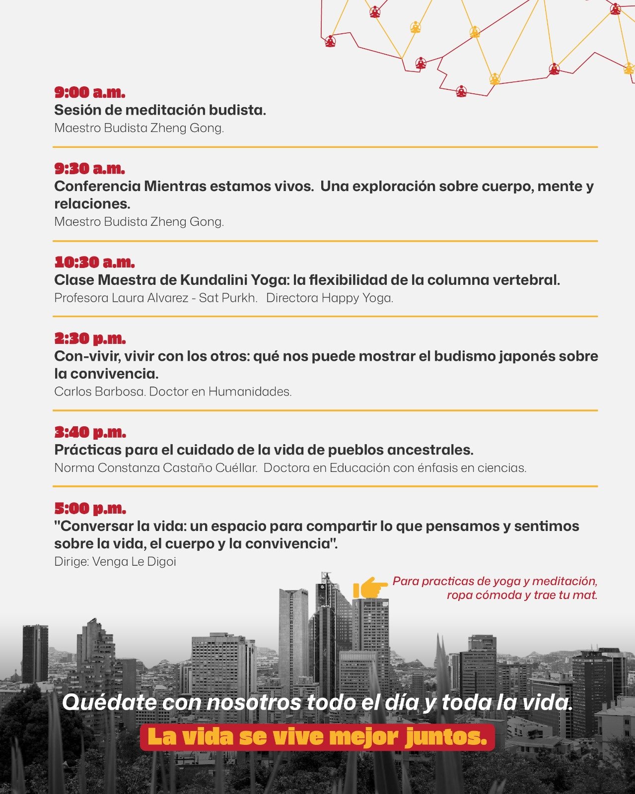 Cartel con la programación completa del evento: horarios y presentadores de cada actividad del 6 de octubre.